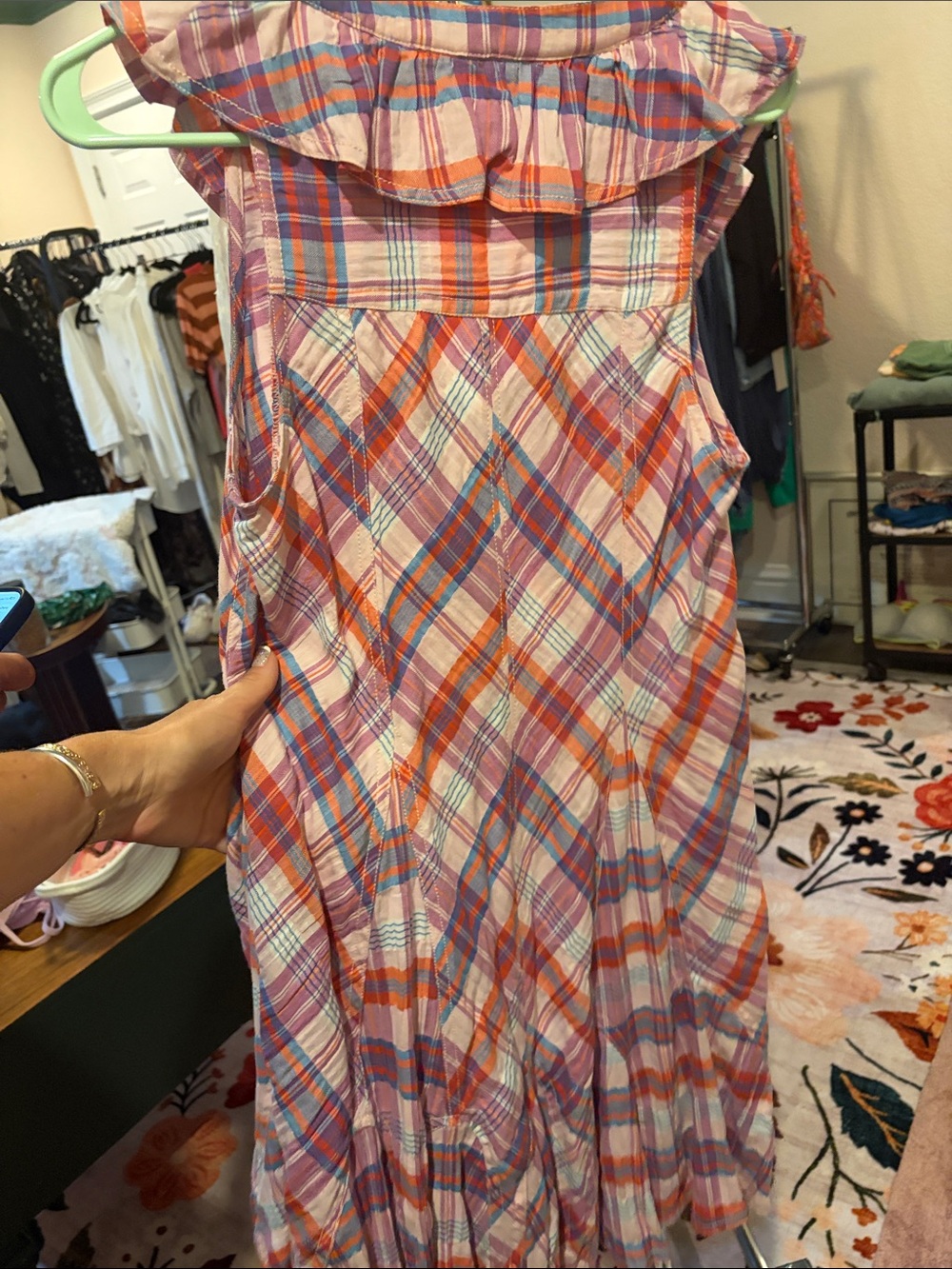 Plaid Ruffle Button-Front Dress - Pink & Orange - Picture 5 of 6